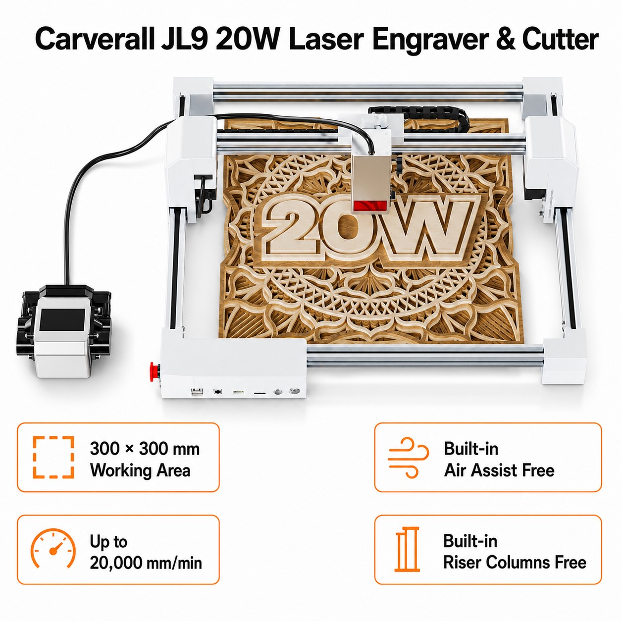 Industrial Grade Laser - Лазерный гравер-резак Carverall JL9 20W, настольный